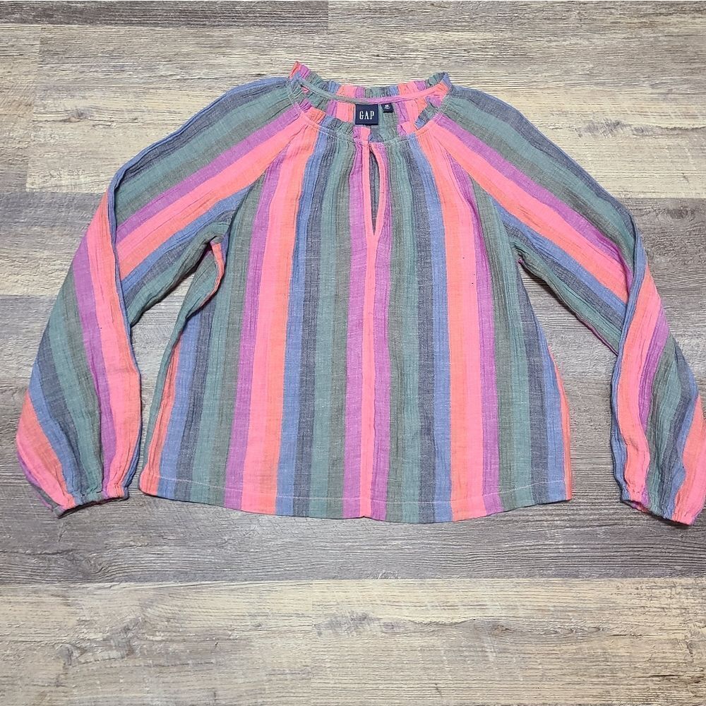 Gap Linen Blend Stripe Peasant Blouse - Picture 4 of 9